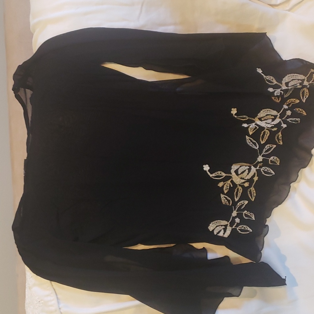 Sheer black shirt with floral size 12 fits smaller